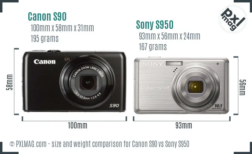 Canon S90 vs Sony S950 size comparison