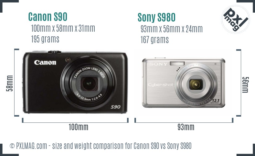 Canon S90 vs Sony S980 size comparison Canon S90 vs Sony S980 size comparison