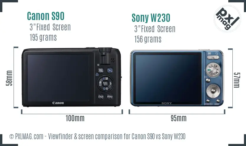 Canon S90 vs Sony W230 Screen and Viewfinder comparison