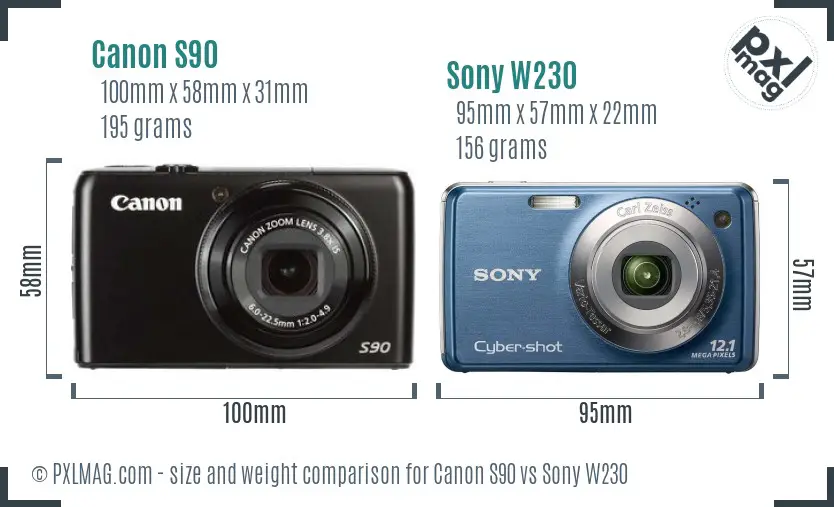 Canon S90 vs Sony W230 size comparison