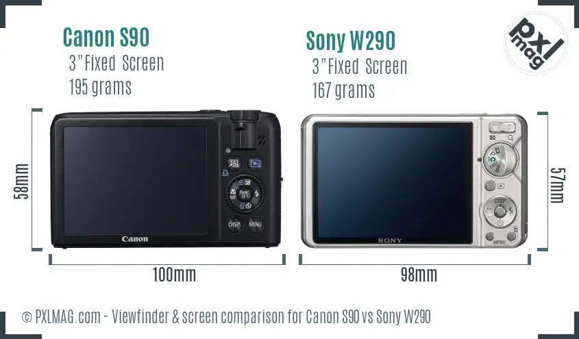 Canon S90 vs Sony W290 Screen and Viewfinder comparison
