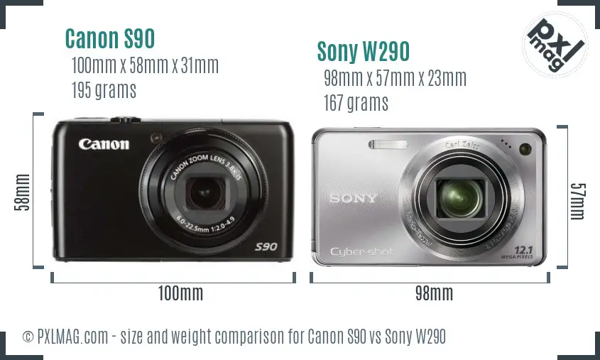 Canon S90 vs Sony W290 size comparison
