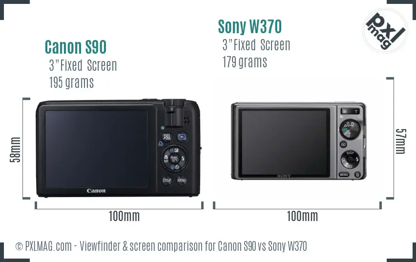 Canon S90 vs Sony W370 Screen and Viewfinder comparison