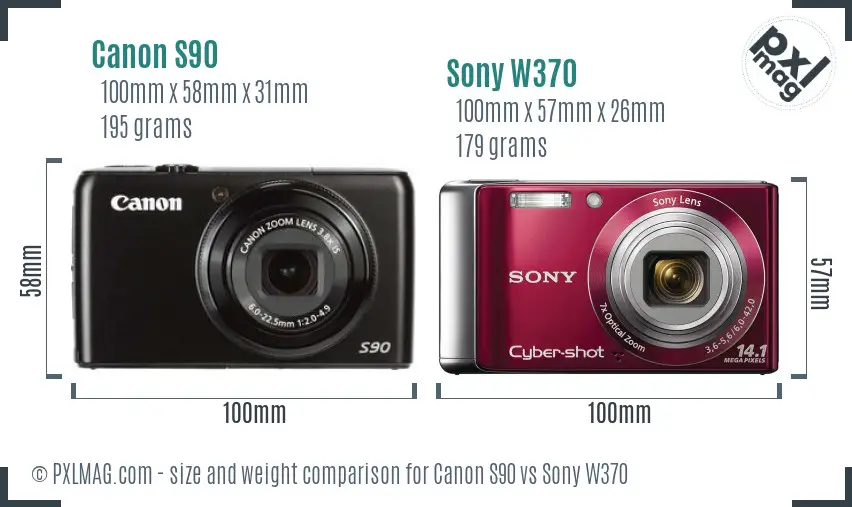 Canon S90 vs Sony W370 size comparison