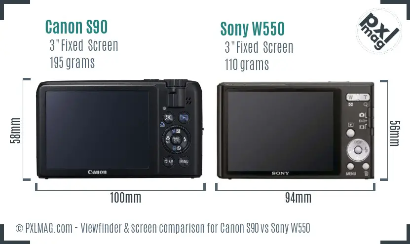 Canon S90 vs Sony W550 Screen and Viewfinder comparison