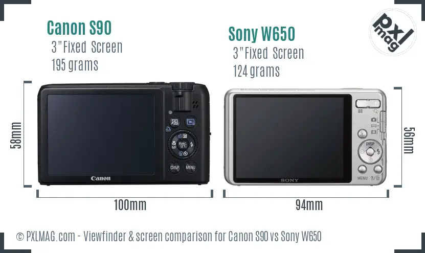 Canon S90 vs Sony W650 Screen and Viewfinder comparison Canon S90 vs Sony W650 Screen and Viewfinder comparison