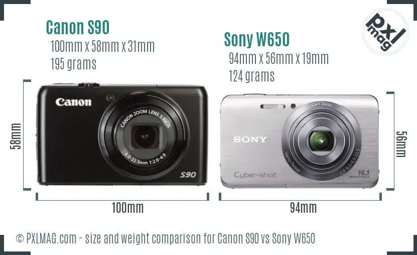 Canon S90 vs Sony W650 size comparison Canon S90 vs Sony W650 size comparison
