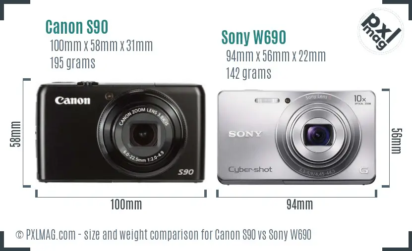 Canon S90 vs Sony W690 size comparison