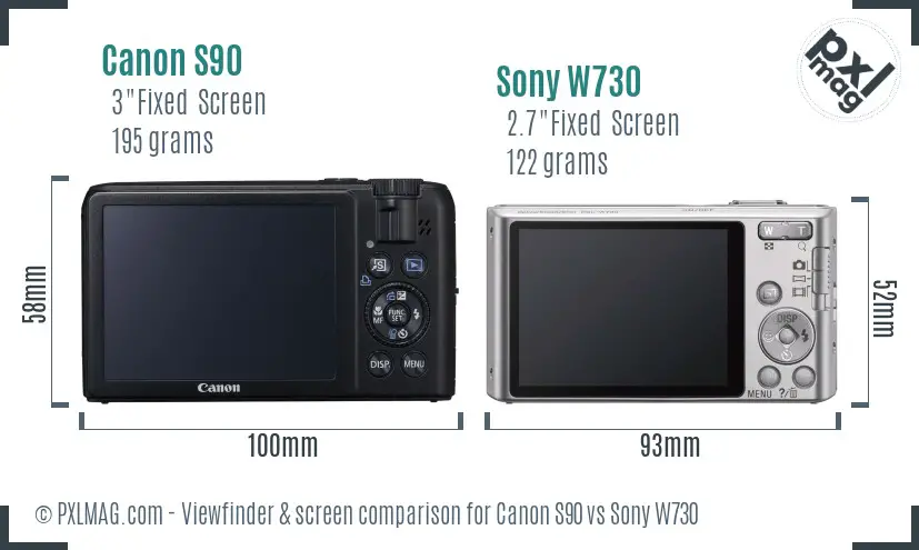 Canon S90 vs Sony W730 Screen and Viewfinder comparison