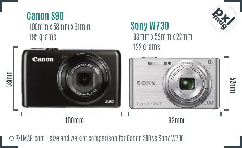 Canon S90 vs Sony W730 size comparison