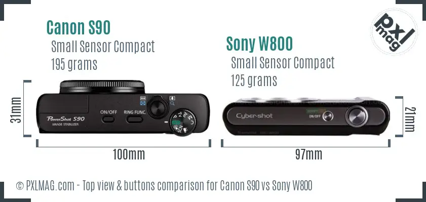 Canon S90 vs Sony W800 top view buttons comparison Canon S90 vs Sony W800 top view buttons comparison