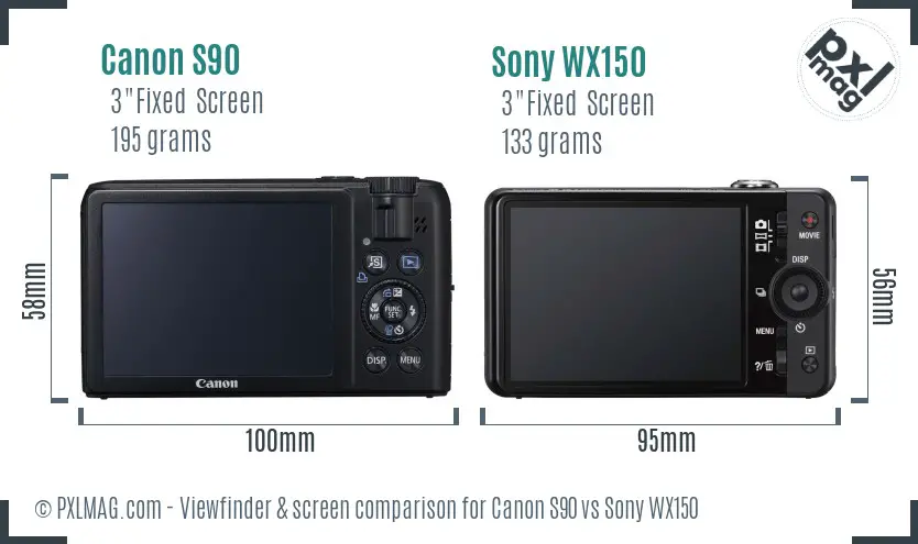 Canon S90 vs Sony WX150 Screen and Viewfinder comparison