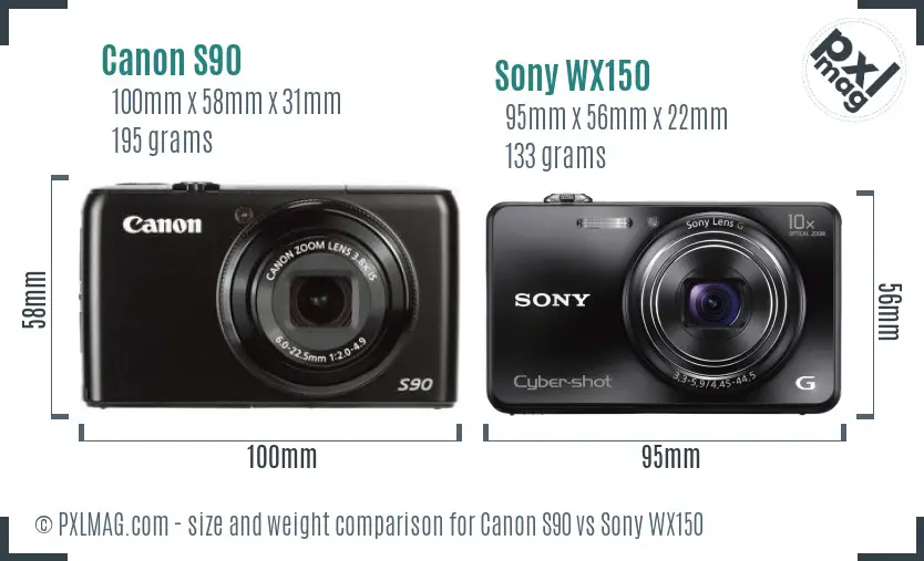 Canon S90 vs Sony WX150 size comparison