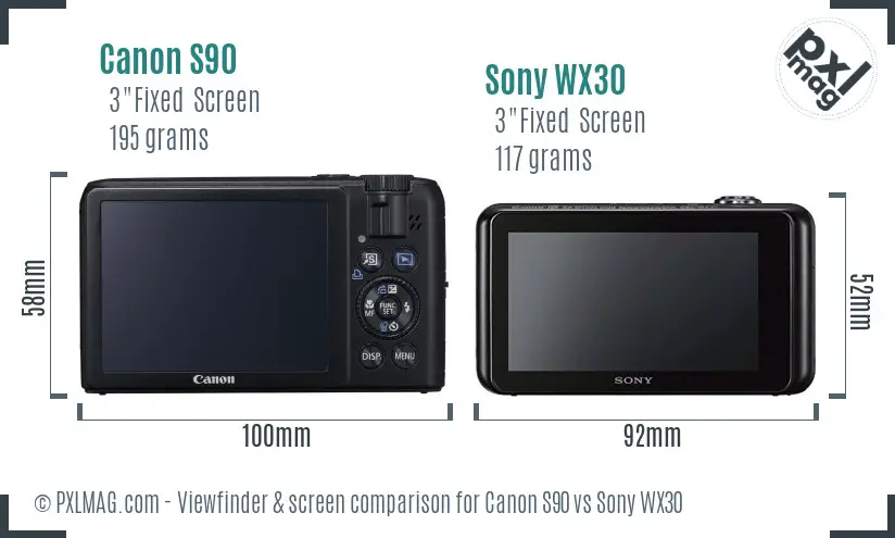 Canon S90 vs Sony WX30 Screen and Viewfinder comparison