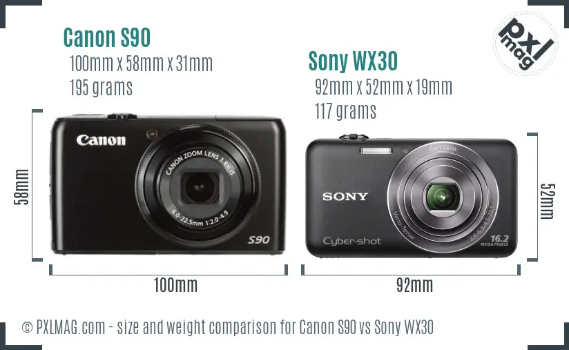Canon S90 vs Sony WX30 size comparison