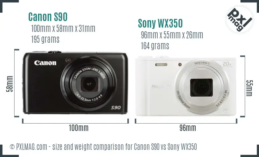 Canon S90 vs Sony WX350 size comparison