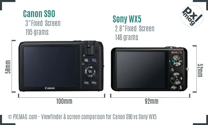 Canon S90 vs Sony WX5 Screen and Viewfinder comparison