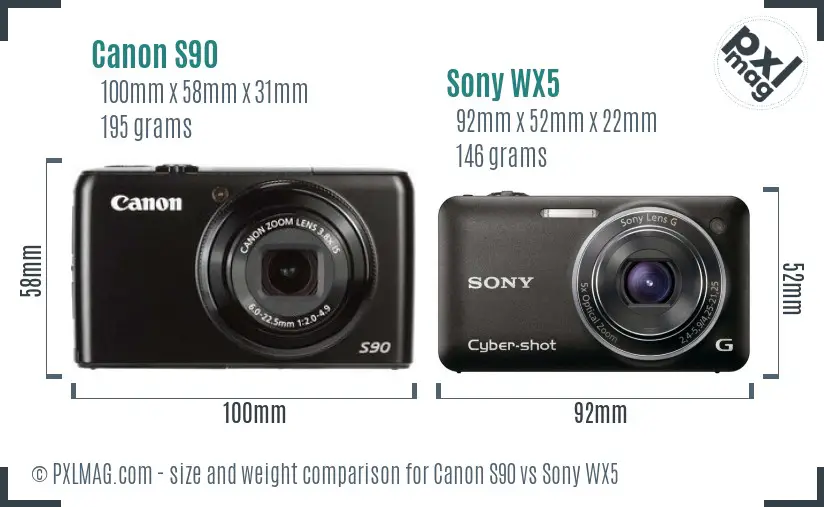 Canon S90 vs Sony WX5 size comparison