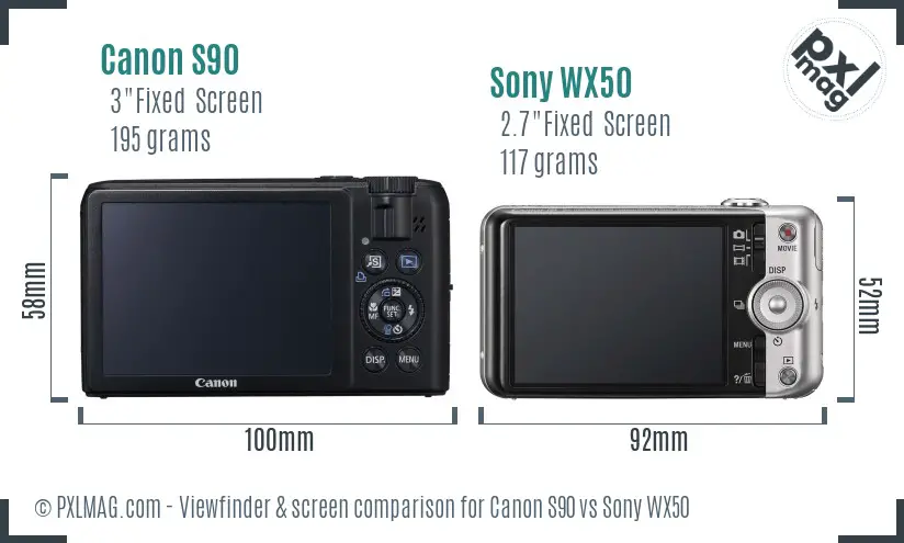 Canon S90 vs Sony WX50 Screen and Viewfinder comparison