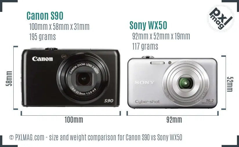 Canon S90 vs Sony WX50 size comparison