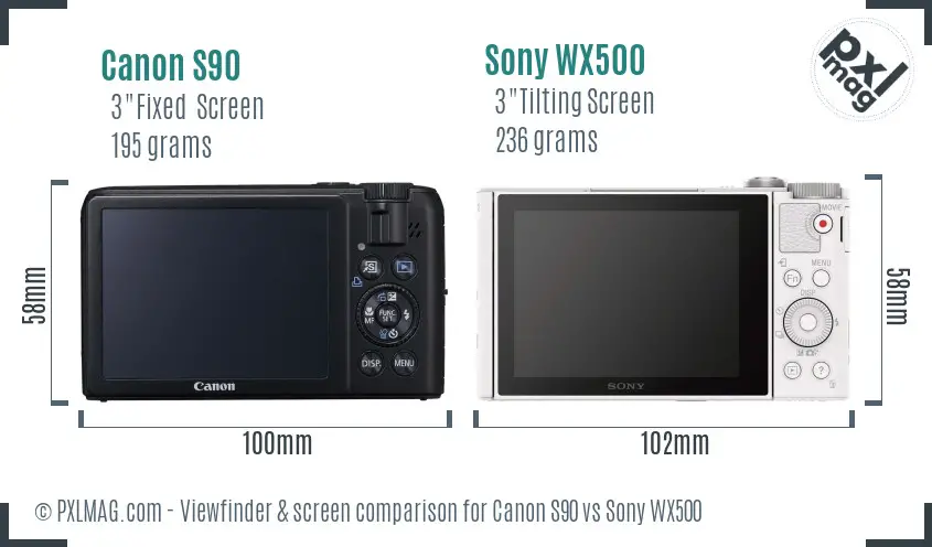 Canon S90 vs Sony WX500 Screen and Viewfinder comparison