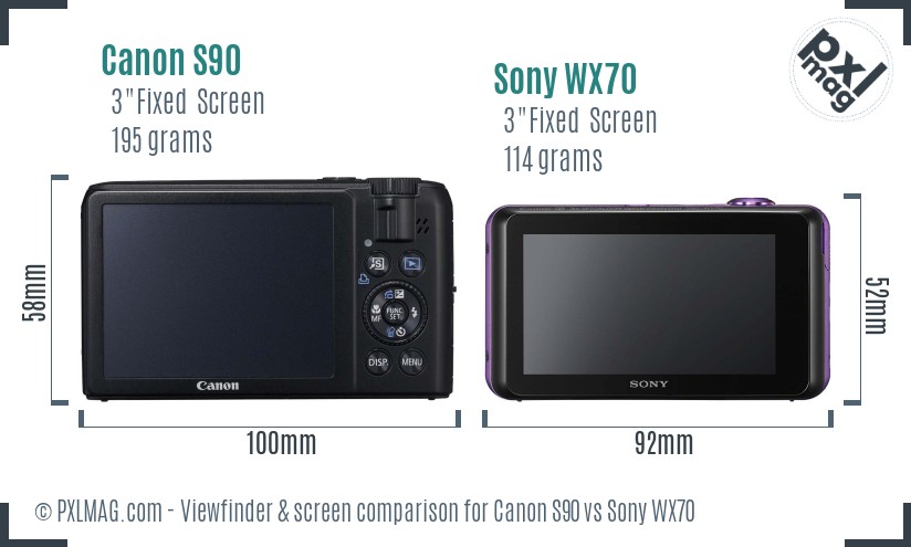 Canon S90 vs Sony WX70 Screen and Viewfinder comparison