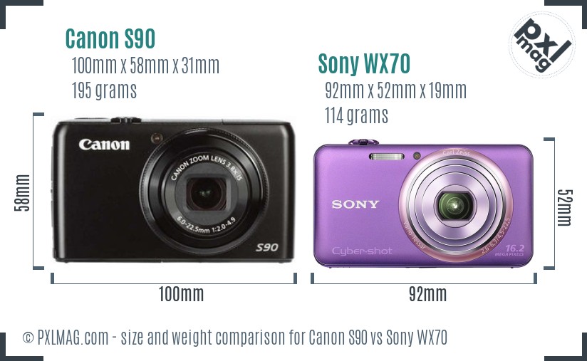 Canon S90 vs Sony WX70 size comparison Canon S90 vs Sony WX70 size comparison