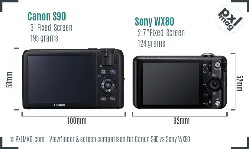 Canon S90 vs Sony WX80 Screen and Viewfinder comparison