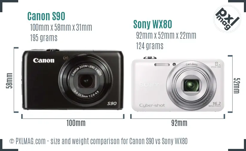 Canon S90 vs Sony WX80 size comparison