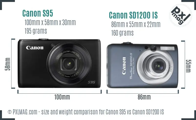 Canon S95 vs Canon SD1200 IS size comparison Canon S95 vs Canon SD1200 IS size comparison