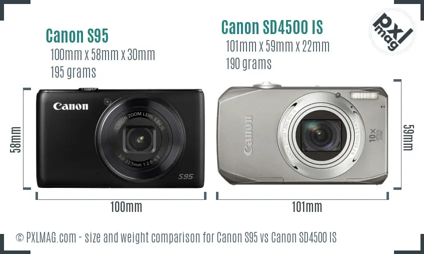 Canon S95 vs Canon SD4500 IS size comparison