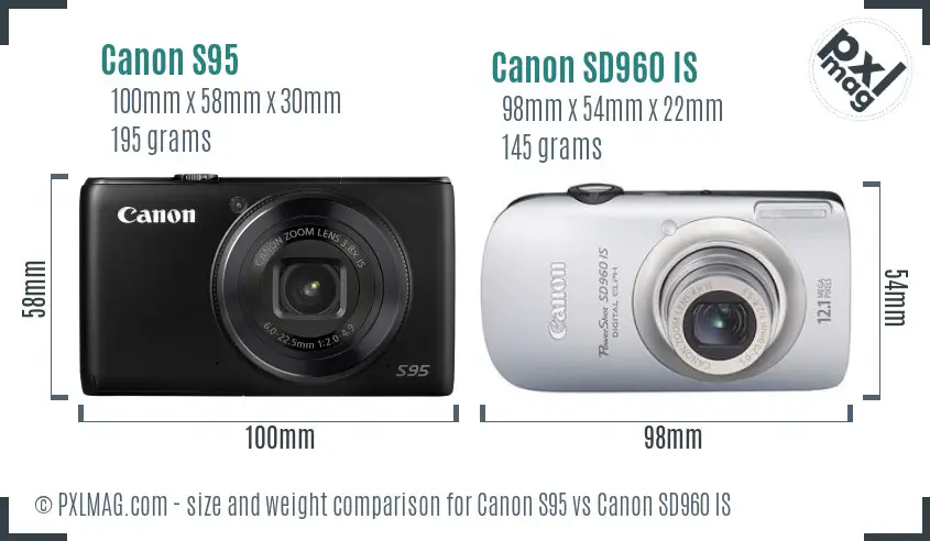 Canon S95 vs Canon SD960 IS size comparison