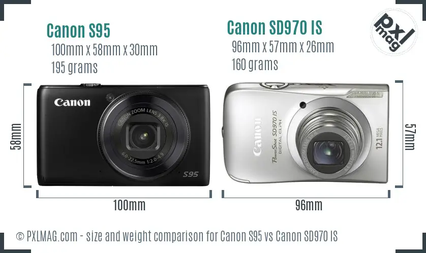 Canon S95 vs Canon SD970 IS size comparison