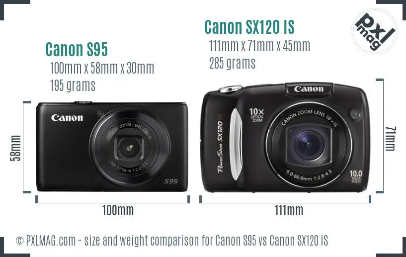 Canon S95 vs Canon SX120 IS size comparison