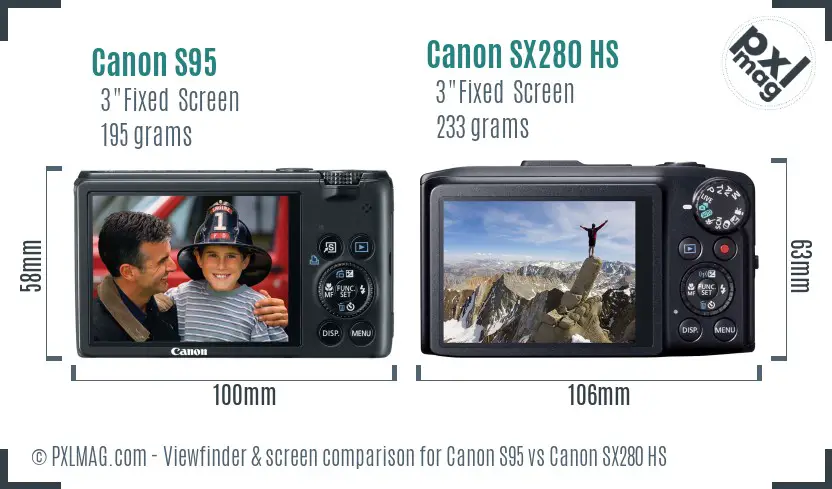 Canon S95 vs Canon SX280 HS Screen and Viewfinder comparison Canon S95 vs Canon SX280 HS Screen and Viewfinder comparison