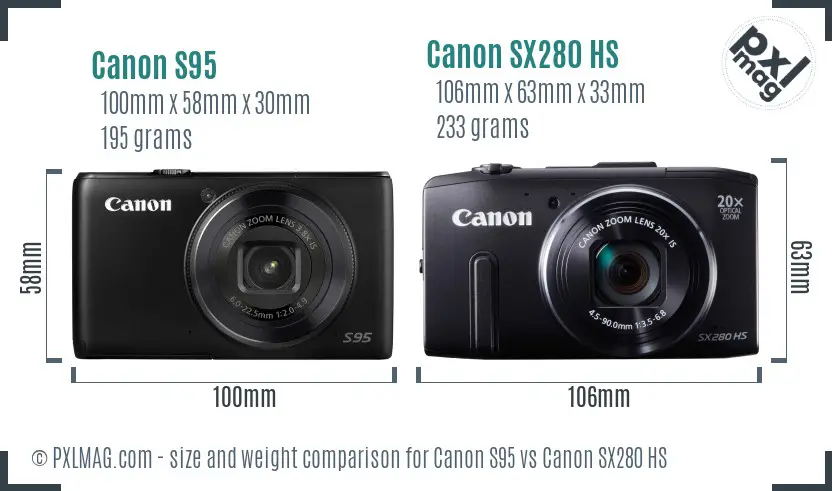 Canon S95 vs Canon SX280 HS size comparison Canon S95 vs Canon SX280 HS size comparison