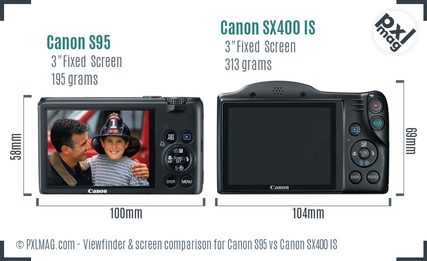 Canon S95 vs Canon SX400 IS Screen and Viewfinder comparison