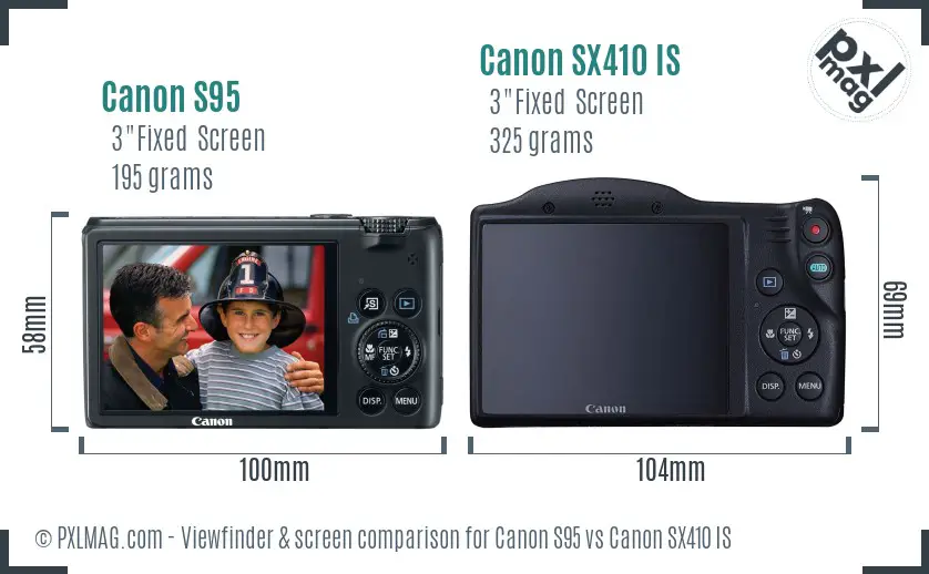 Canon S95 vs Canon SX410 IS Screen and Viewfinder comparison