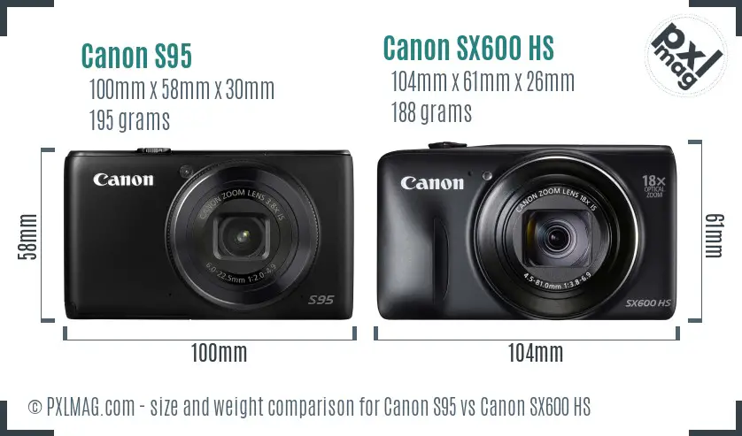 Canon S95 vs Canon SX600 HS size comparison Canon S95 vs Canon SX600 HS size comparison