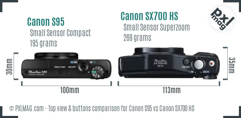 Canon S95 vs Canon SX700 HS top view buttons comparison Canon S95 vs Canon SX700 HS top view buttons comparison