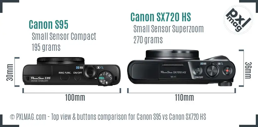 Canon S95 vs Canon SX720 HS top view buttons comparison