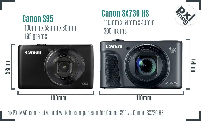 Canon S95 vs Canon SX730 HS size comparison