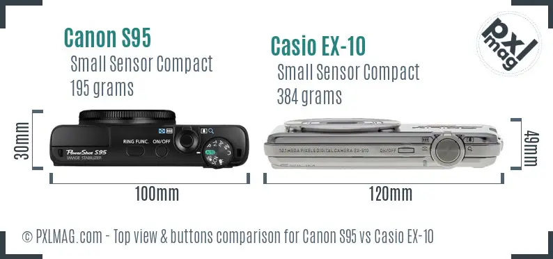 Canon S95 vs Casio EX-10 top view buttons comparison