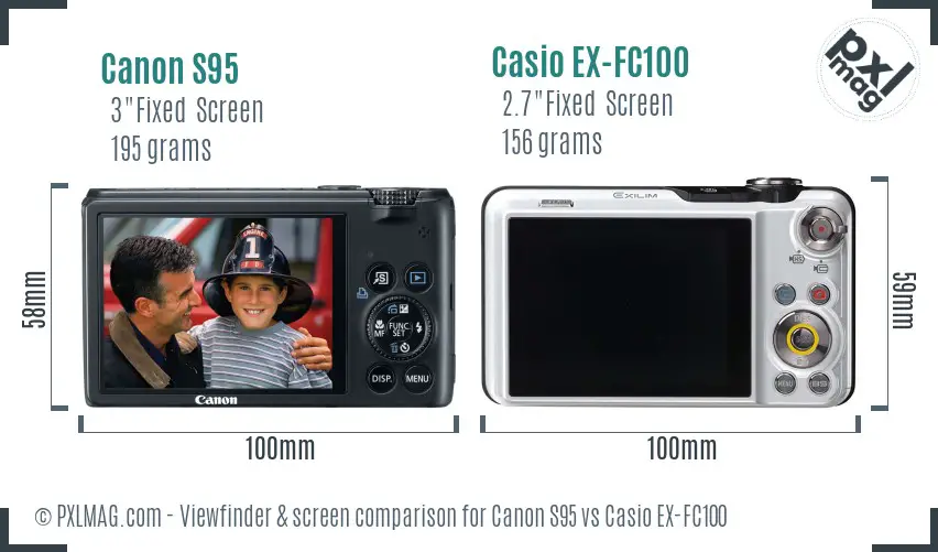 Canon S95 vs Casio EX-FC100 Screen and Viewfinder comparison