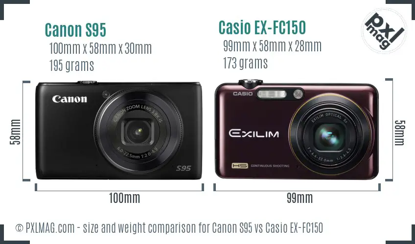 Canon S95 vs Casio EX-FC150 size comparison