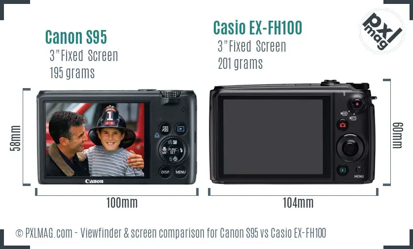 Canon S95 vs Casio EX-FH100 Screen and Viewfinder comparison