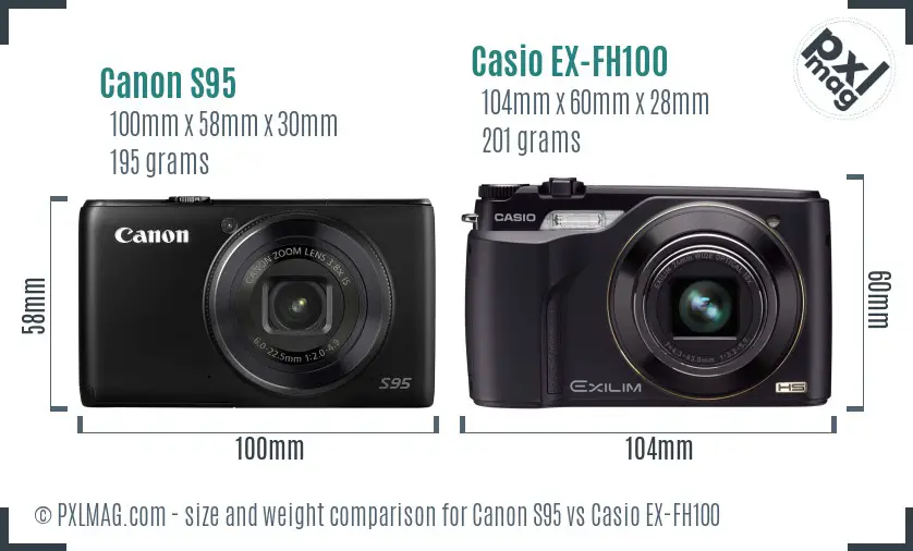 Canon S95 vs Casio EX-FH100 size comparison