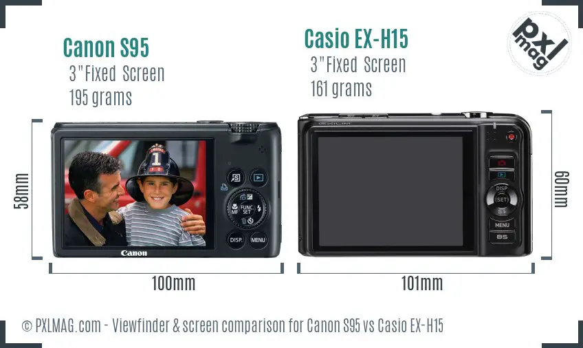Canon S95 vs Casio EX-H15 Screen and Viewfinder comparison