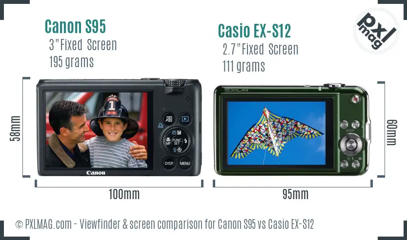 Canon S95 vs Casio EX-S12 Screen and Viewfinder comparison