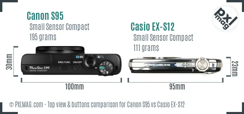 Canon S95 vs Casio EX-S12 top view buttons comparison